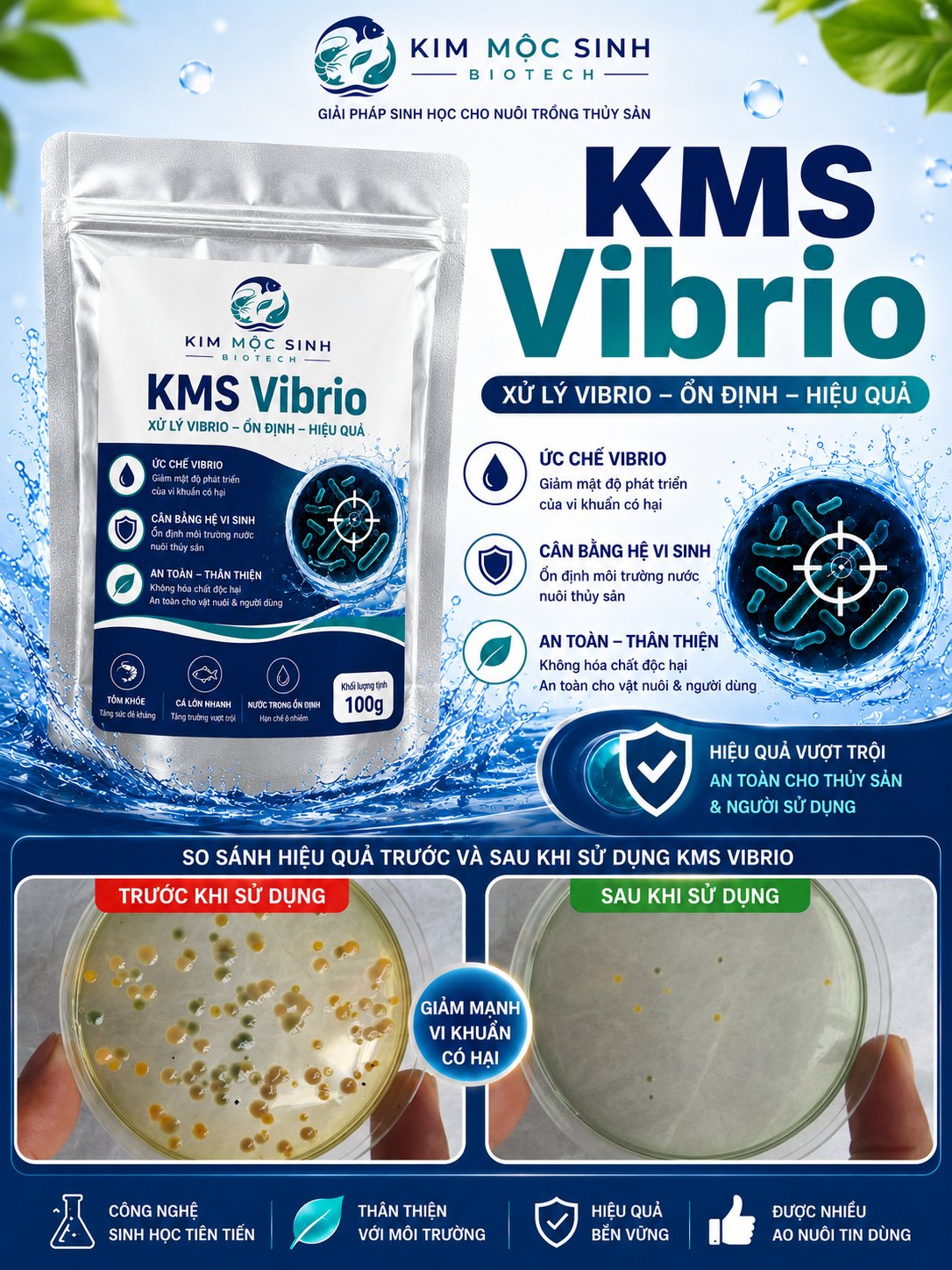 Poster KMS Vibrio 100g so sánh hiệu quả trước và sau